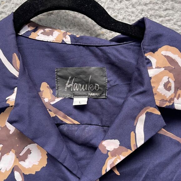 Haruki Hawaiian Shirt Mens Large Aloha Blue Floral Button Up Short Sleeve - Picture 5 of 11